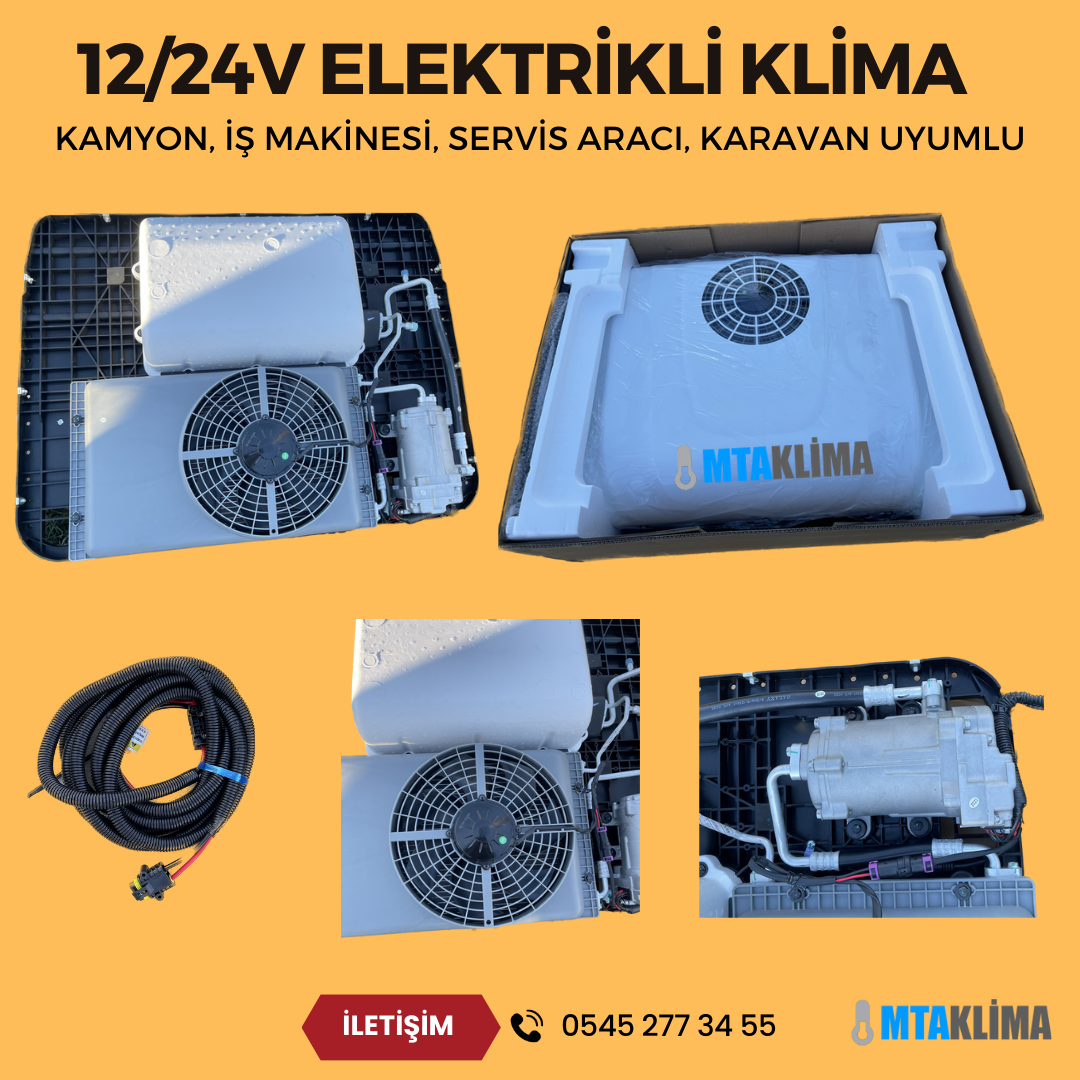 12/24V KAMYON, İŞ MAKİNESİ, SERVİS ARACI, KARAVAN UYUMLU ELEKTRİKLİ KLİMA SİSTEMİ